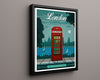 Classic Travel Poster - London - Red Bus and Black Cab Travel Vintage Framed Prints Floating Canvas 16x20