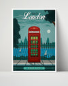 Classic Travel Poster - London - Red Bus and Black Cab Travel Vintage Framed Prints Poster 16x20