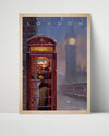 Classic Travel Poster - London - Telephone Box Travel Vintage Framed Prints Poster 16x20