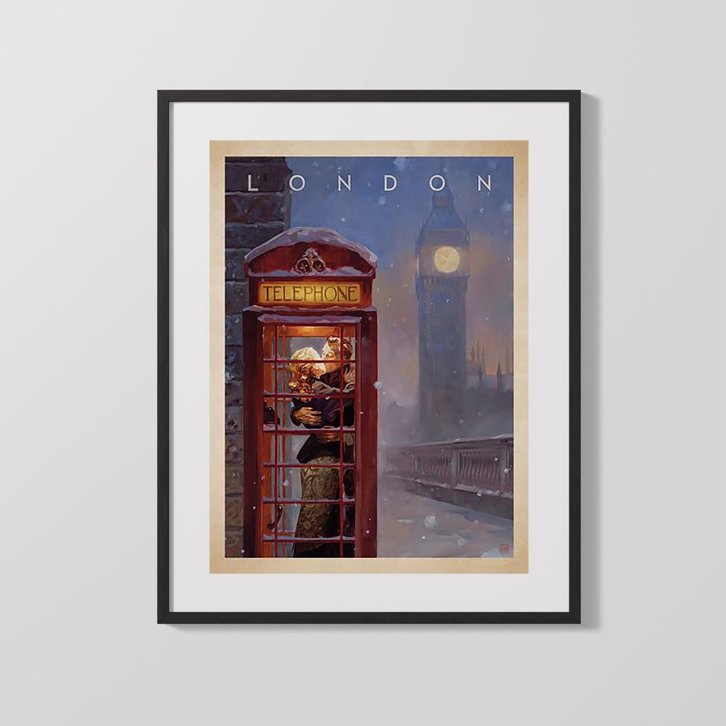 Classic Travel Poster - London - Telephone Box Travel Vintage Framed Prints Gallery Frame 16x20