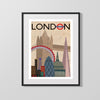 Classic Travel Poster - London - Transport Service Travel Vintage Framed Prints Gallery Frame 16x20