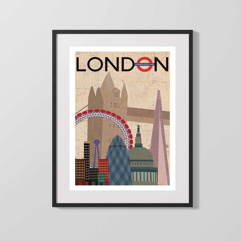 Classic Travel Poster - London - Transport Service Travel Vintage Framed Prints Gallery Frame 16x20