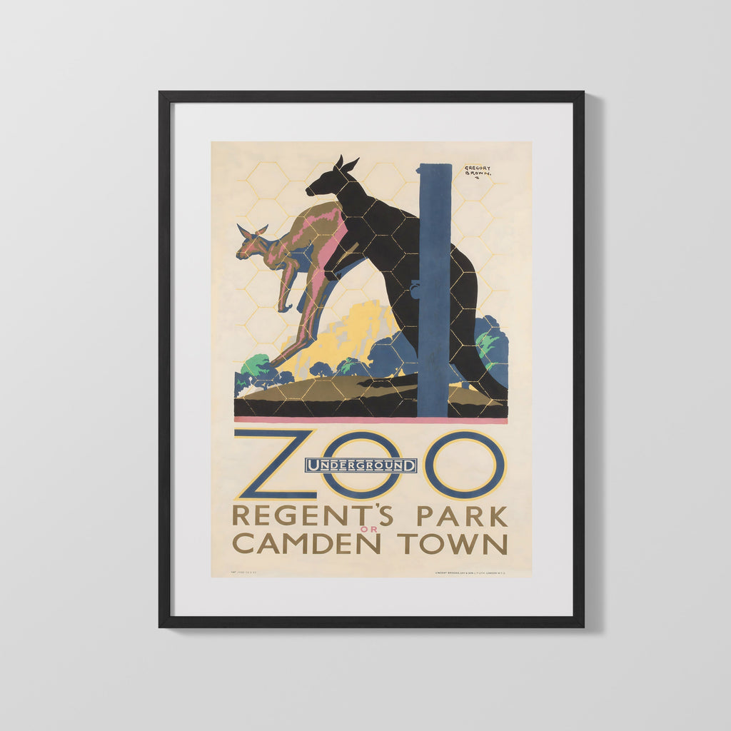 Classic Travel Poster - London Zoo - Regents Park Kangaroo Travel Vintage Framed Prints Gallery Frame 16x20