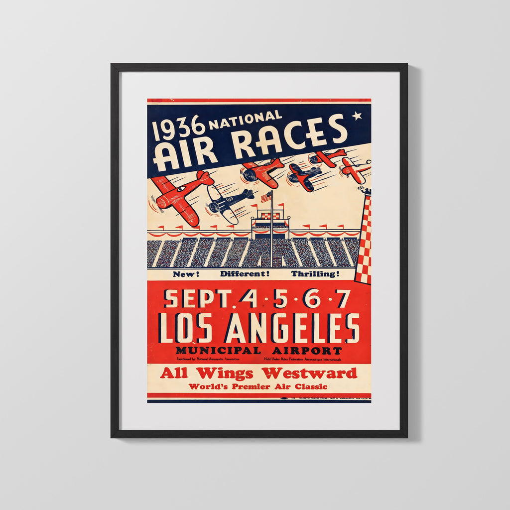 Classic Travel Poster - Los Angeles - 1936 Air Races Travel Vintage Framed Prints Gallery Frame 16x20