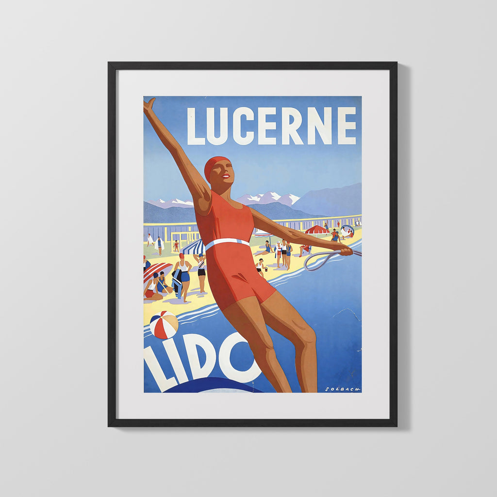 Classic Travel Poster - Lucerne - Lido Travel Vintage Framed Prints Gallery Frame 16x20