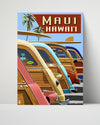 Classic Travel Poster - Maui - Surf Cars Palms Travel Vintage Framed Prints Poster 16x20