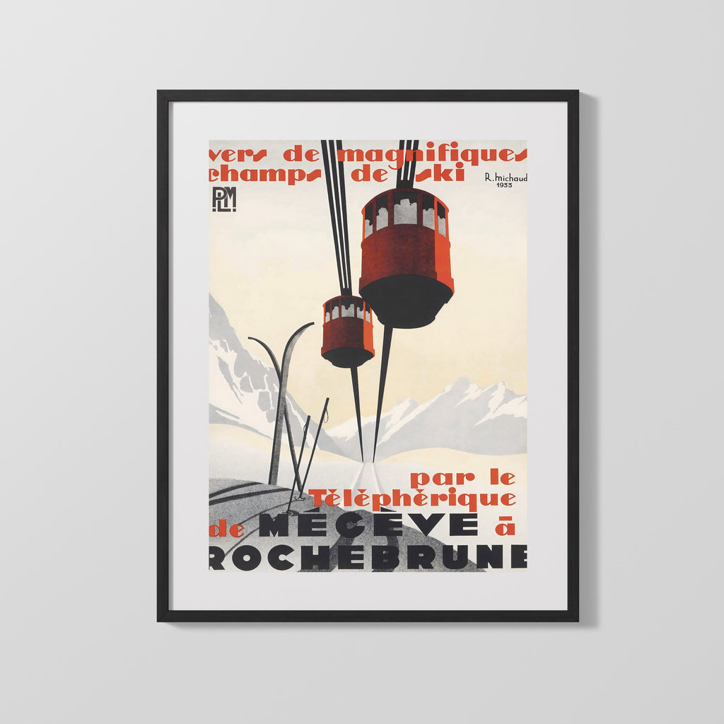 Classic Travel Poster - Megeve Rochebrune - Cable Car Travel Vintage Framed Prints Gallery Frame 16x20