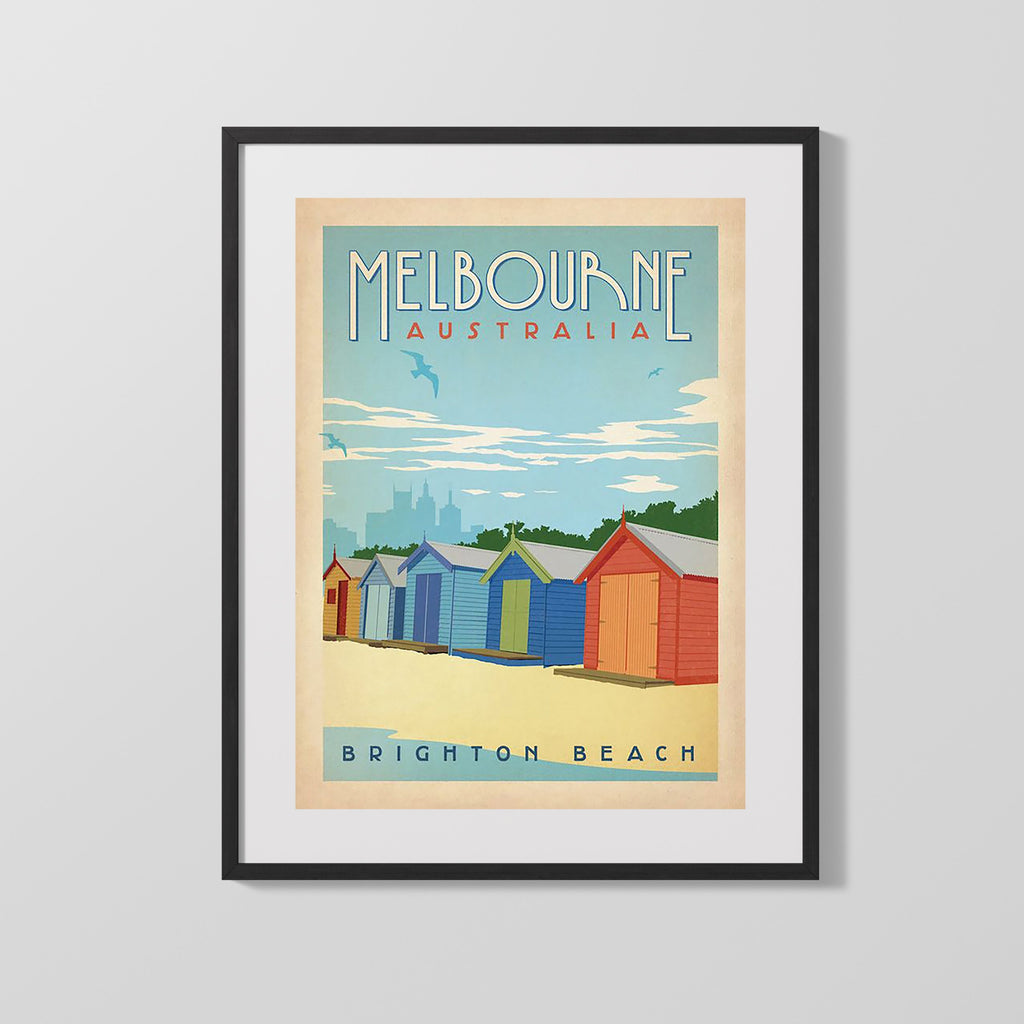 Classic Travel Poster - Melbourne - Brighton Beach Travel Vintage Framed Prints Gallery Frame 16x20