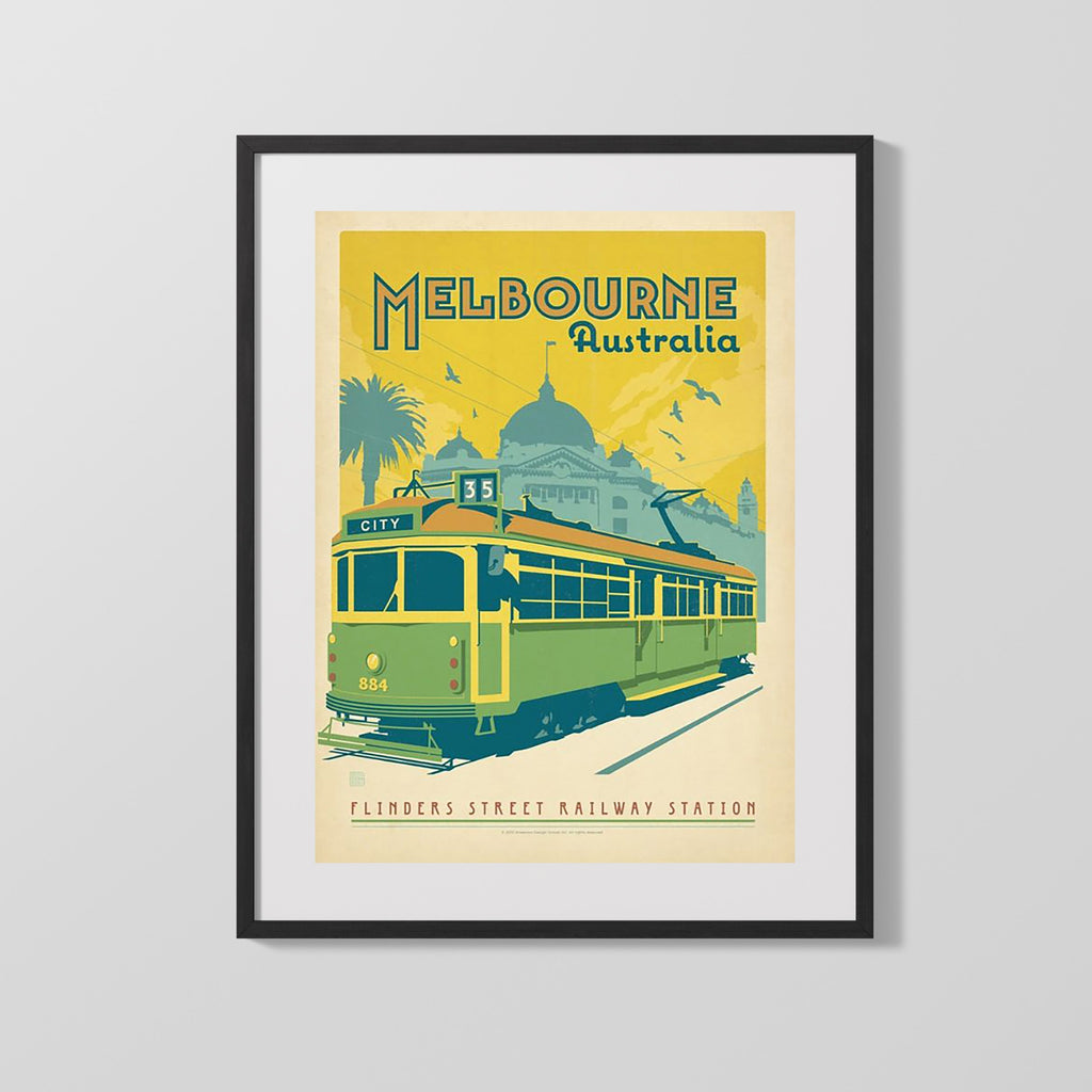 Classic Travel Poster - Melbourne - City Circle Tram and Flinders Street Station Travel Vintage Framed Prints Gallery Frame 16x20
