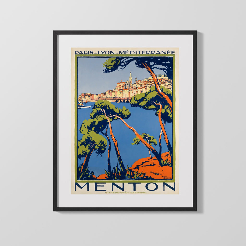 Classic Travel Poster - Menton - Mediterranean Travel Vintage Framed Prints Gallery Frame 16x20