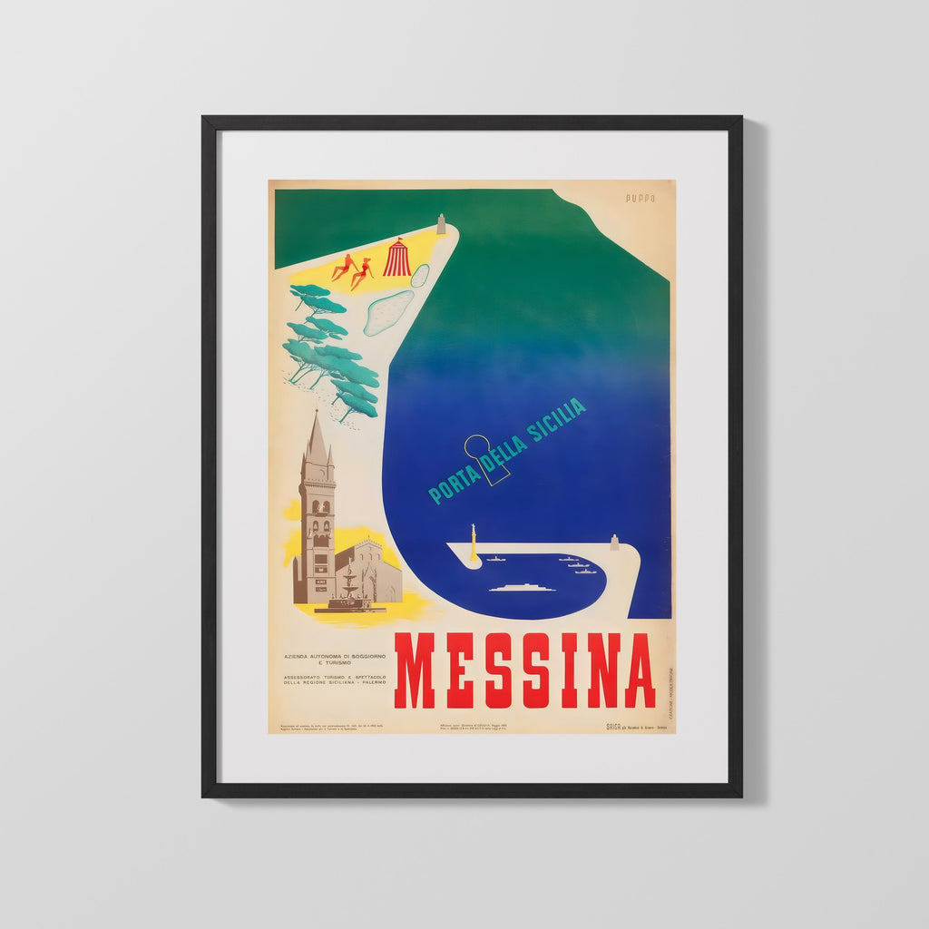 Classic Travel Poster - Messina - Porta della Sicilia Travel Vintage Framed Prints Gallery Frame 16x20