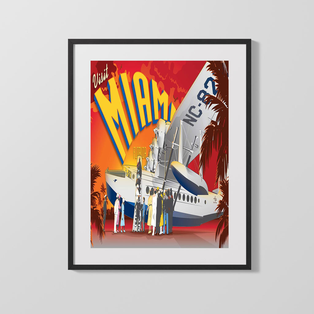 Classic Travel Poster - Miami - Pan Am Seaplane Travel Vintage Framed Prints Gallery Frame 16x20