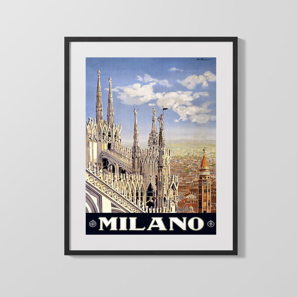 Classic Travel Poster - Milan - Duomo di Milano Travel Vintage Framed Prints Gallery Frame 16x20