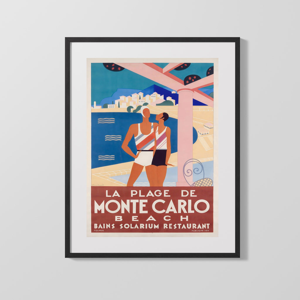 Classic Travel Poster - Monte Carlo - La Plage Travel Vintage Framed Prints Gallery Frame 16x20