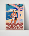 Classic Travel Poster - Monte Carlo - La Plage Travel Vintage Framed Prints Poster 16x20