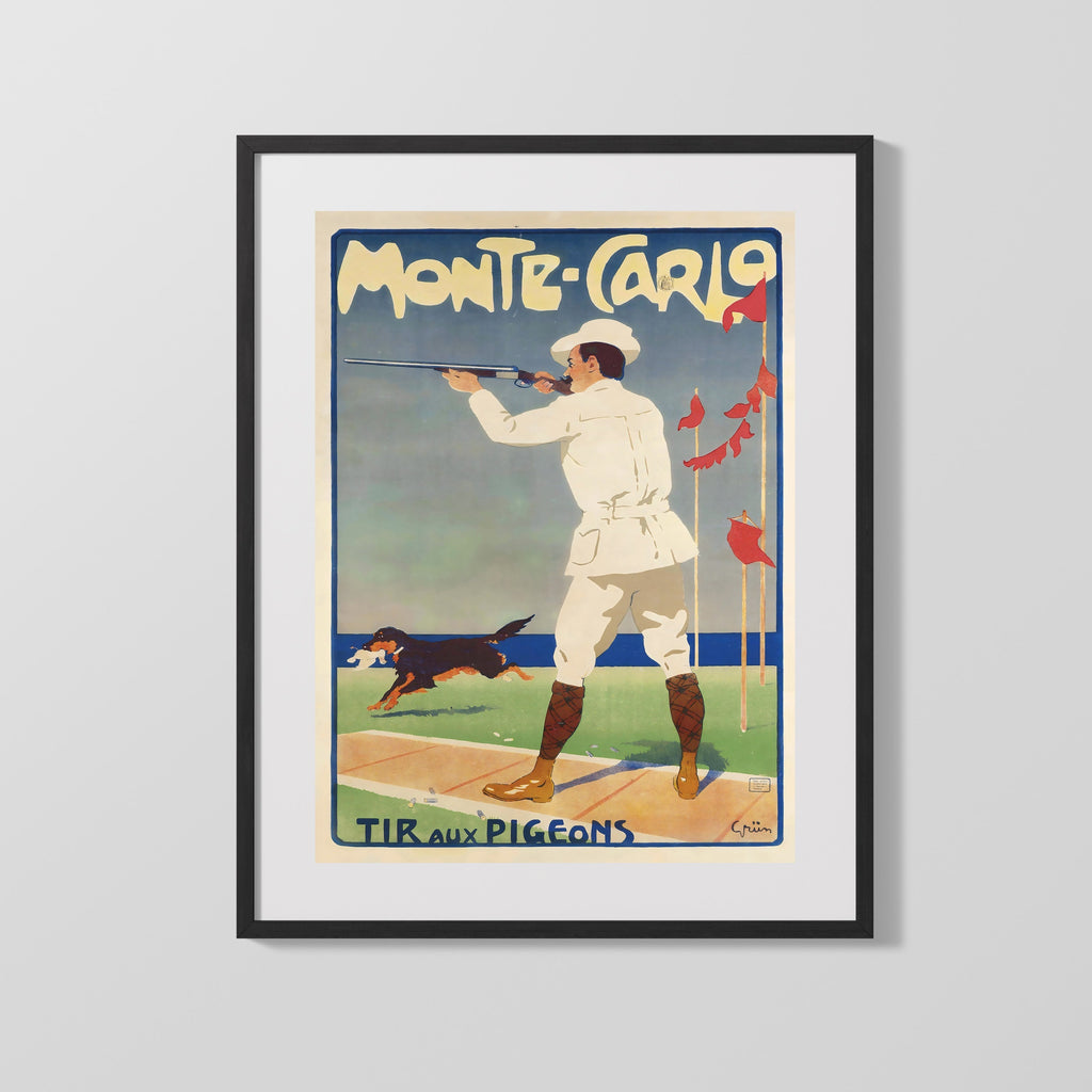 Classic Travel Poster - Monte Carlo - Pigeon Shooting Travel Vintage Framed Prints Gallery Frame 16x20