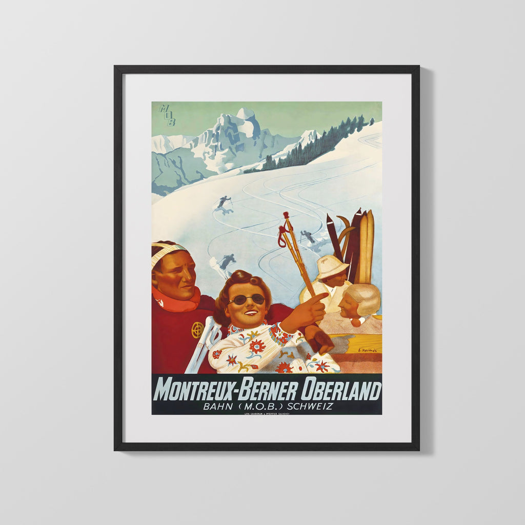 Classic Travel Poster - Montreux - Berner Oberland Travel Vintage Framed Prints Gallery Frame 16x20