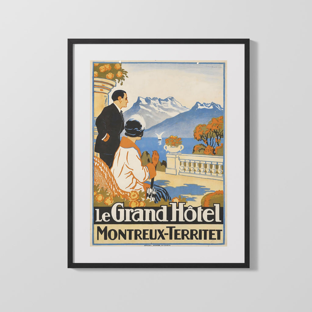 Classic Travel Poster - Montreux - Grand Hotel Travel Vintage Framed Prints Gallery Frame 16x20
