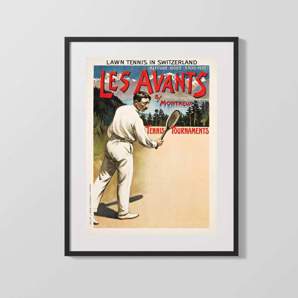 Classic Travel Poster - Montreux - Tennis Tournaments Travel Vintage Framed Prints Gallery Frame 16x20