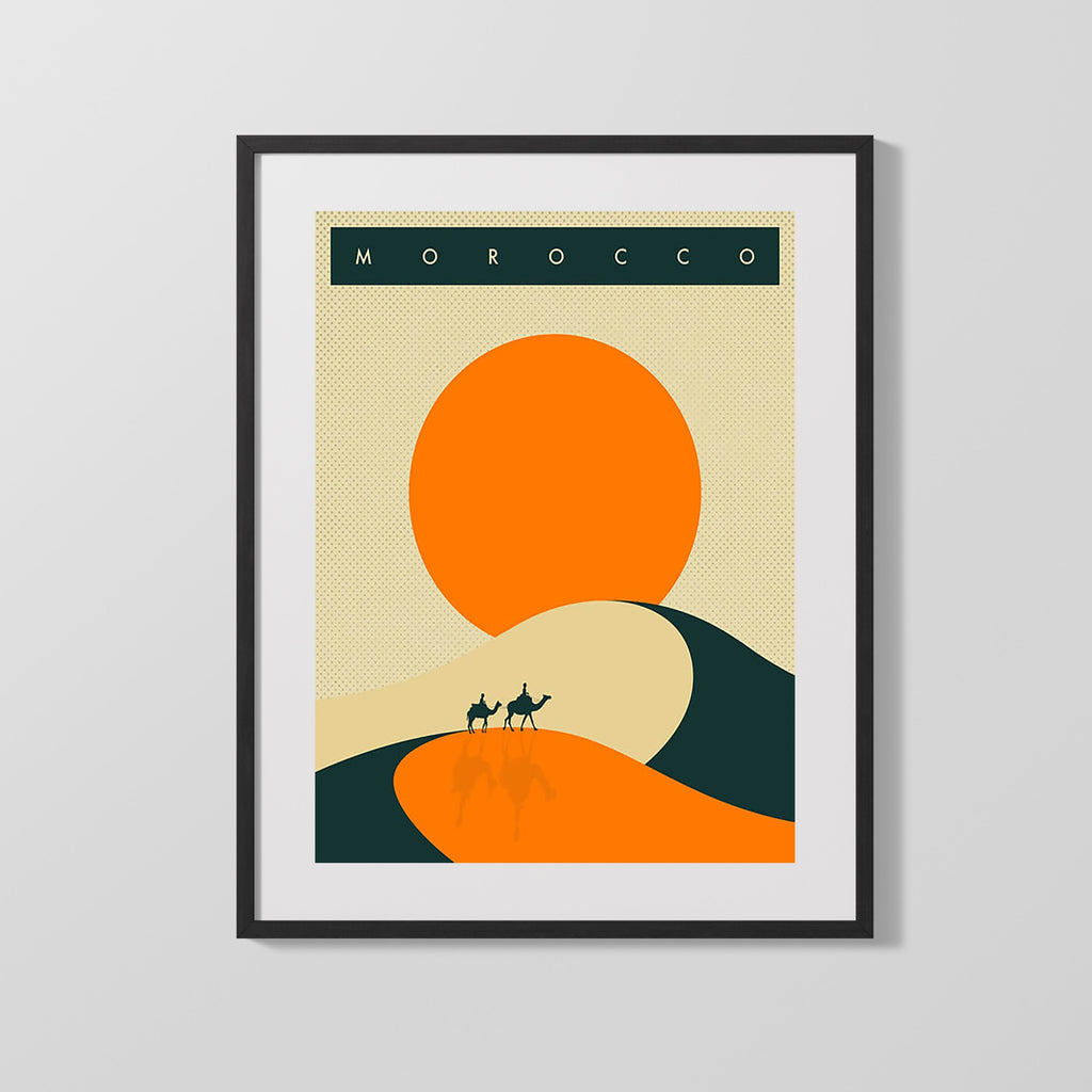 Classic Travel Poster - Morocco - Desert Sunset Travel Vintage Framed Prints Gallery Frame 16x20