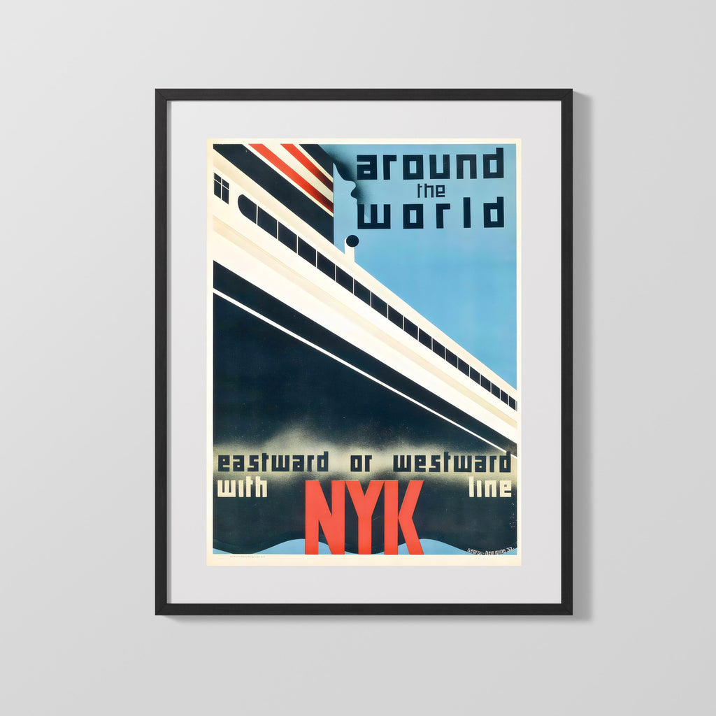 Classic Travel Poster - NYK - Around the World Cruise Travel Vintage Framed Prints Gallery Frame 16x20