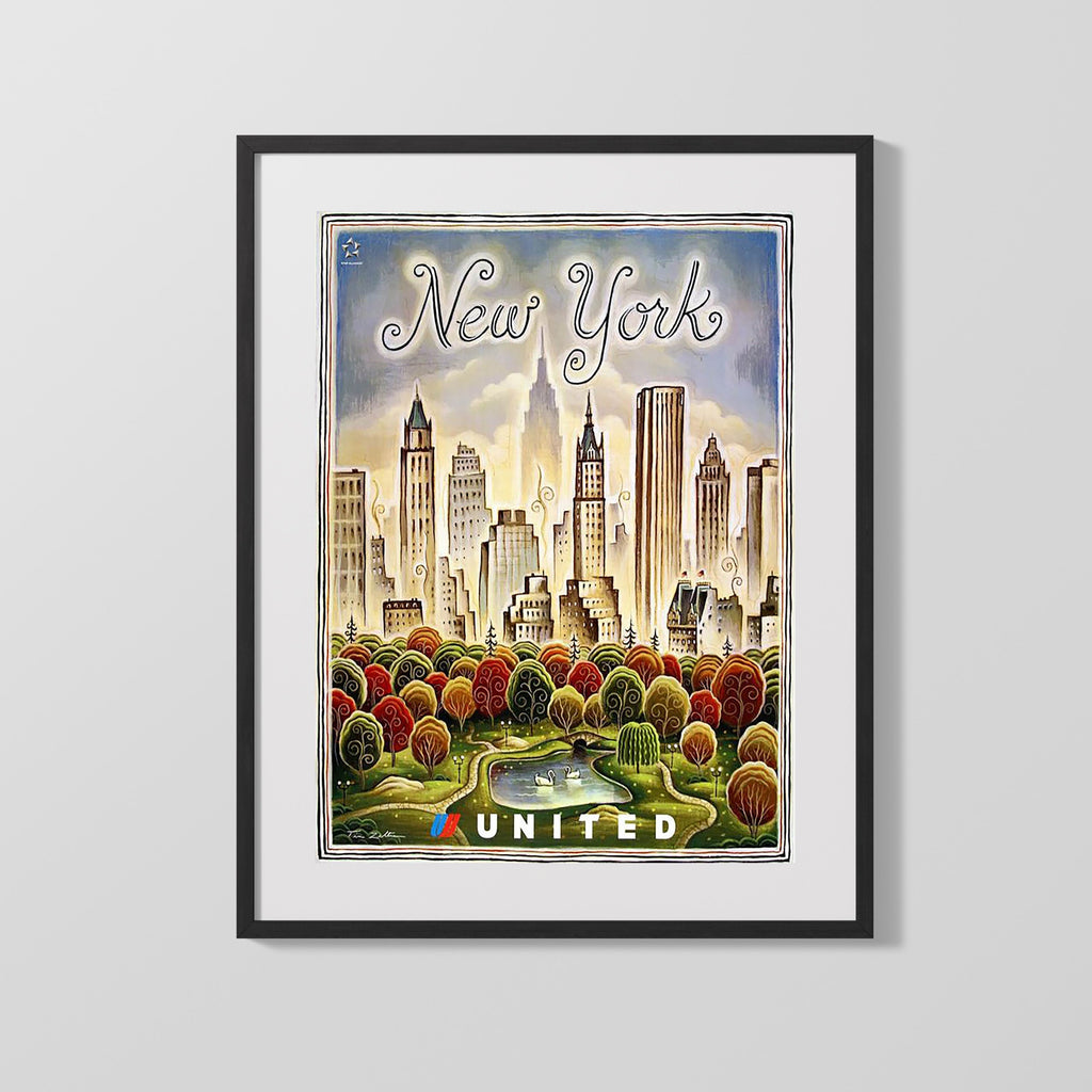 Classic Travel Poster - New York - Taxi and Motorcycle Kiss Travel Vintage Framed Prints Gallery Frame 16x20