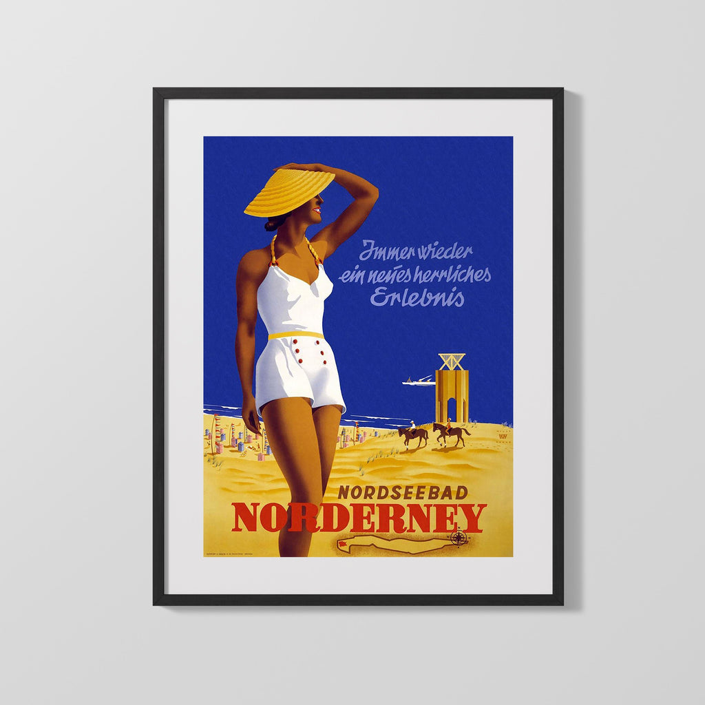 Classic Travel Poster - Norderney - BeachResort Travel Vintage Framed Prints Gallery Frame 16x20