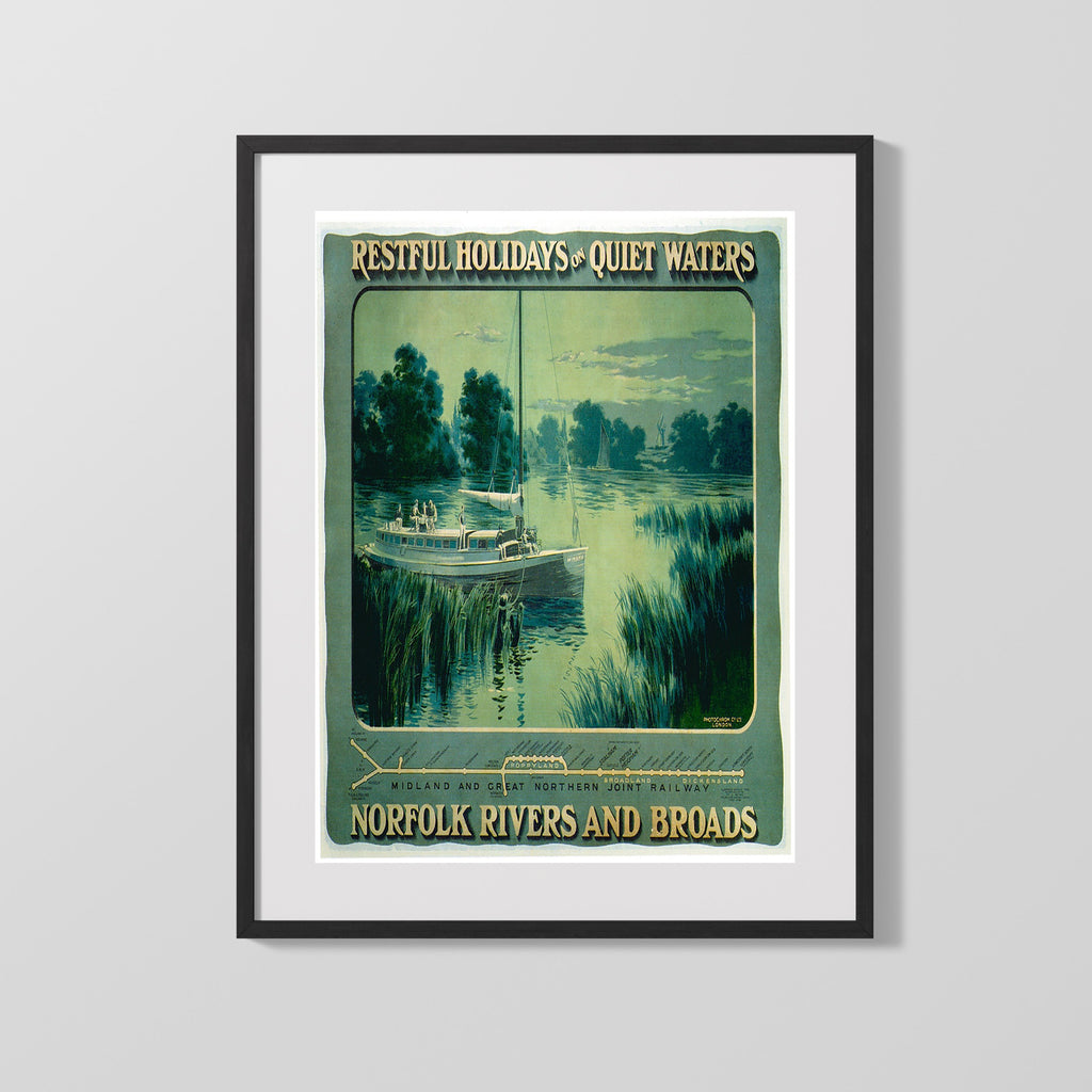 Classic Travel Poster - Norfolk - Rivers and Broads Travel Vintage Framed Prints Gallery Frame 16x20