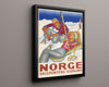 Classic Travel Poster - Norge - Ski Couple Travel Vintage Framed Prints Floating Canvas 16x20