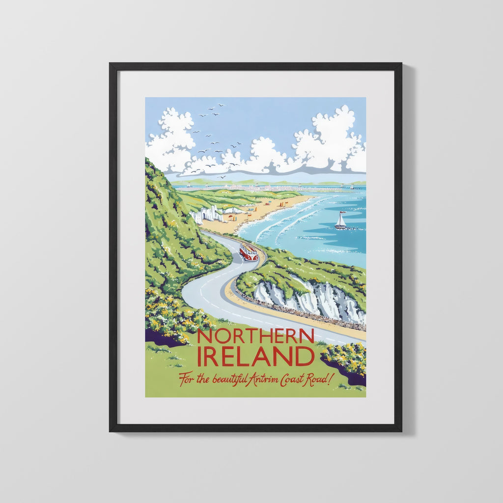 Classic Travel Poster - Northern Ireland - Antrim Coast Road Travel Vintage Framed Prints Gallery Frame 16x20