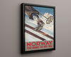 Classic Travel Poster - Norway - Home of Skiing Travel Vintage Framed Prints Floating Canvas 16x20