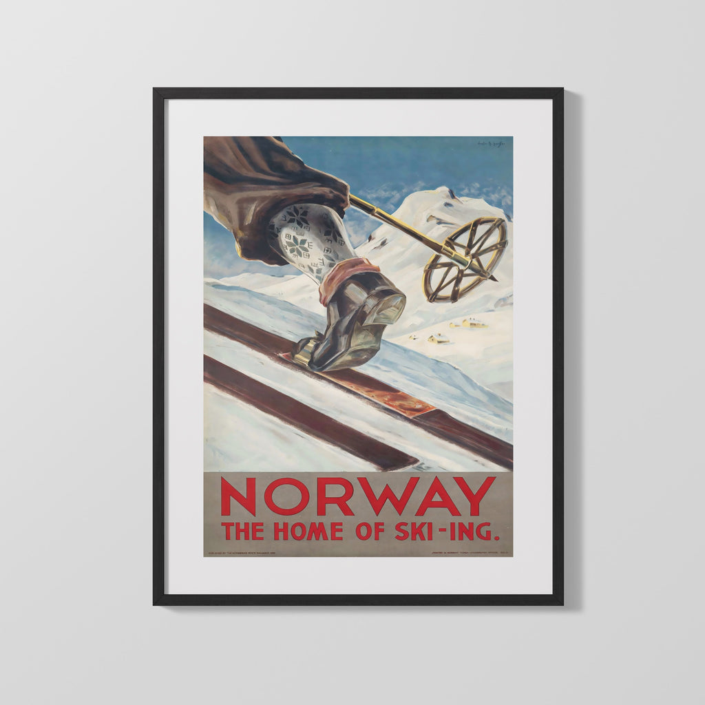 Classic Travel Poster - Norway - Home of Skiing Travel Vintage Framed Prints Gallery Frame 16x20