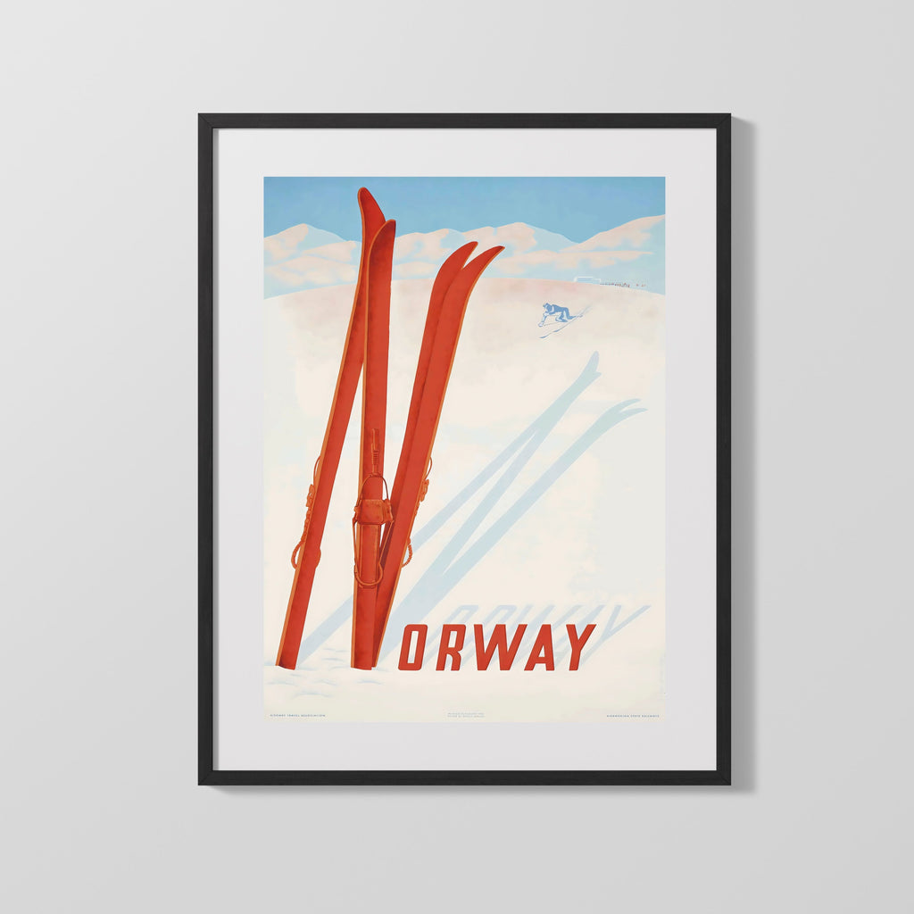 Classic Travel Poster - Norway - Ski Slopes Travel Vintage Framed Prints Gallery Frame 16x20