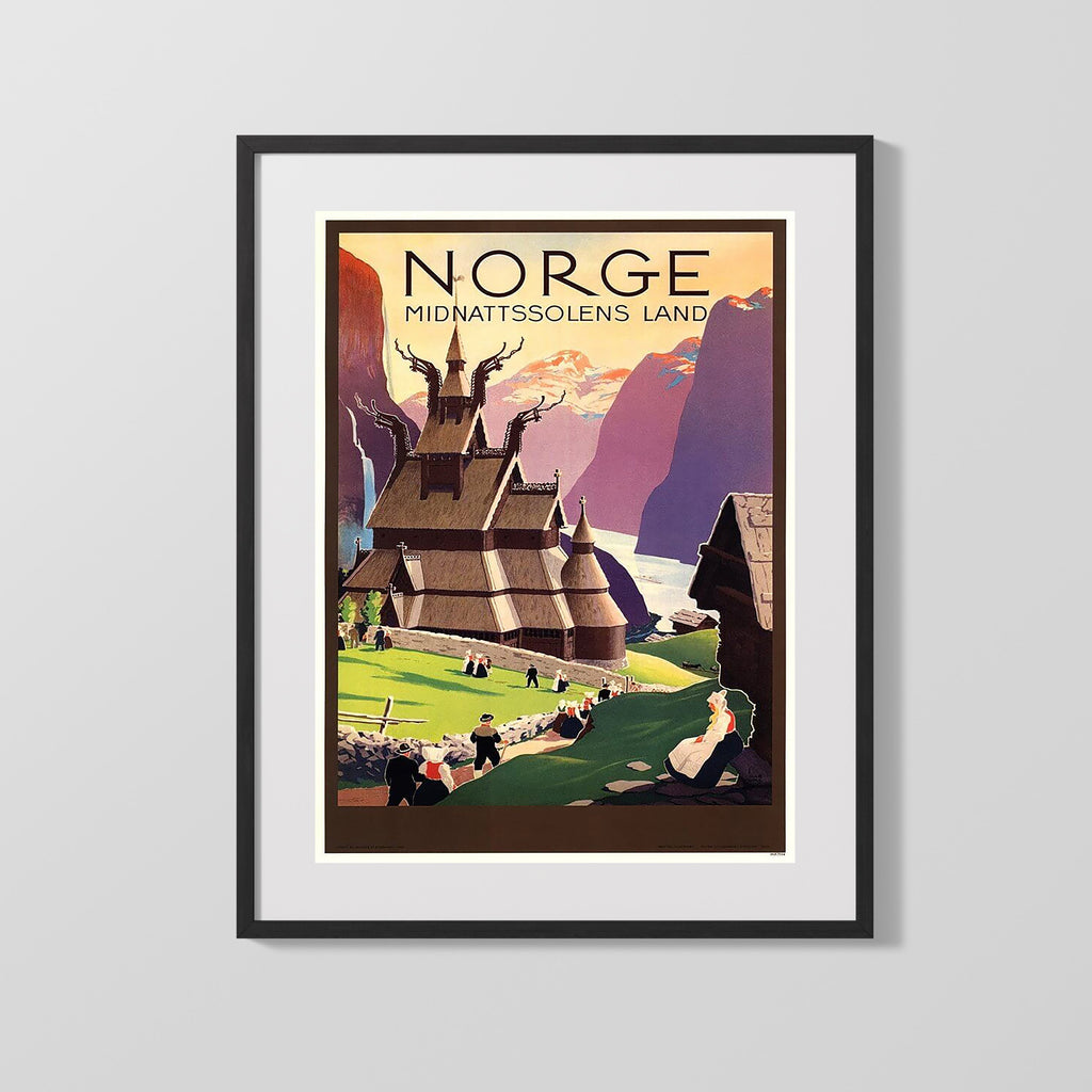 Classic Travel Poster - Norway - Stave Church Travel Vintage Framed Prints Gallery Frame 16x20