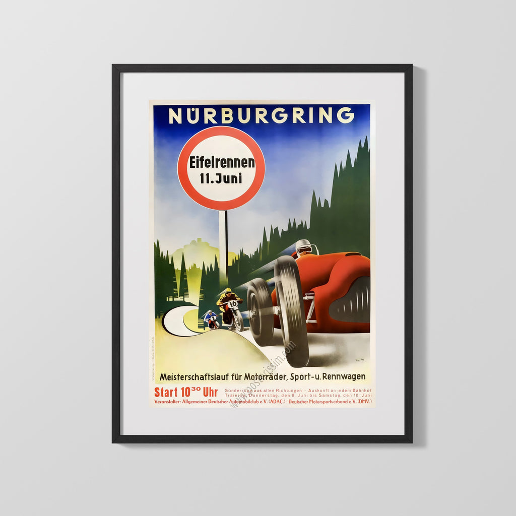 Classic Travel Poster - Nurburgring - Eifelrennen 11 Juni Travel Vintage Framed Prints Gallery Frame 16x20
