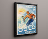 Classic Travel Poster - Oslo - Winter Ski Norway Travel Vintage Framed Prints Floating Canvas 16x20