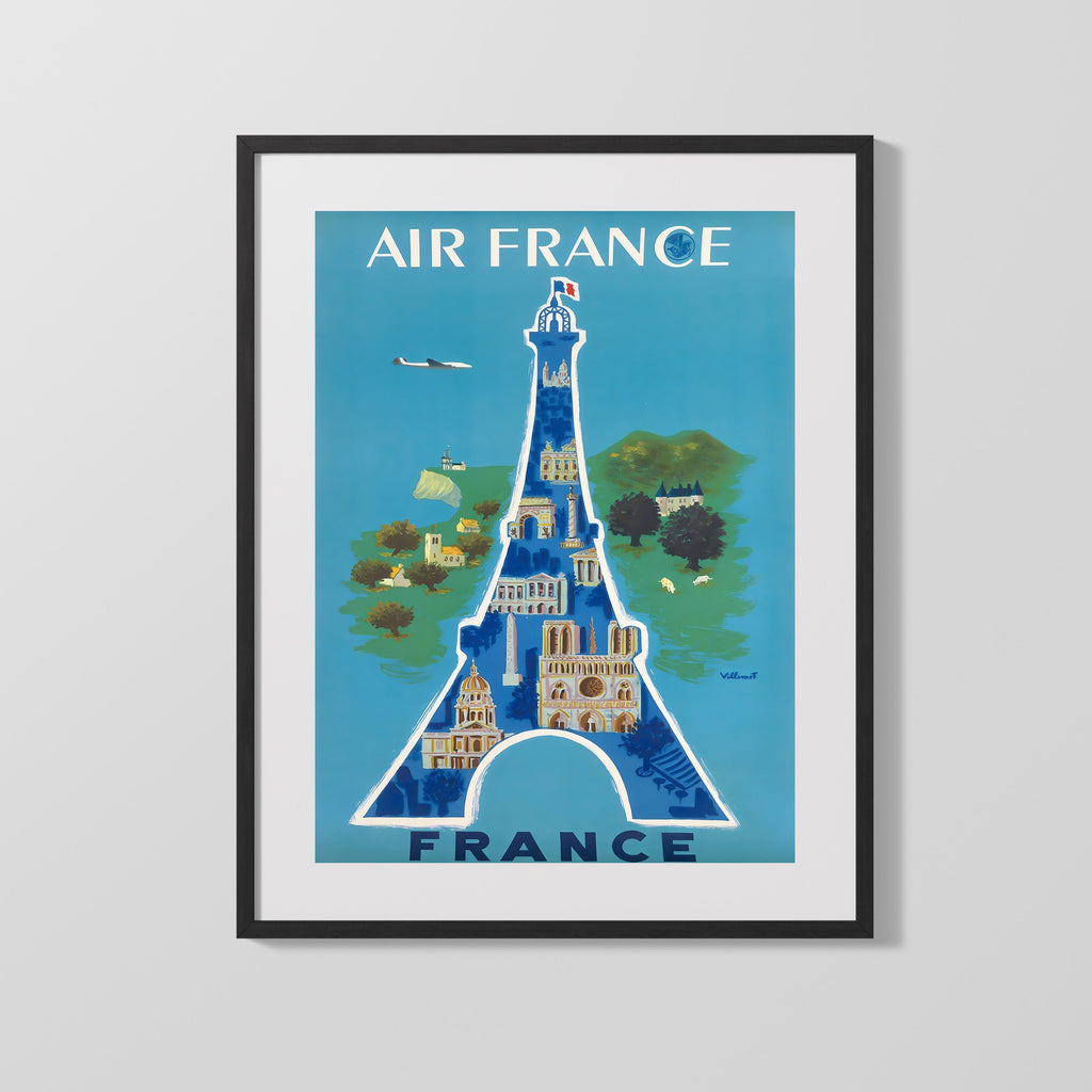 Classic Travel Poster - Paris - Air France Travel Vintage Framed Prints Gallery Frame 16x20