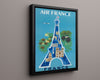 Classic Travel Poster - Paris - Air France Travel Vintage Framed Prints Floating Canvas 16x20