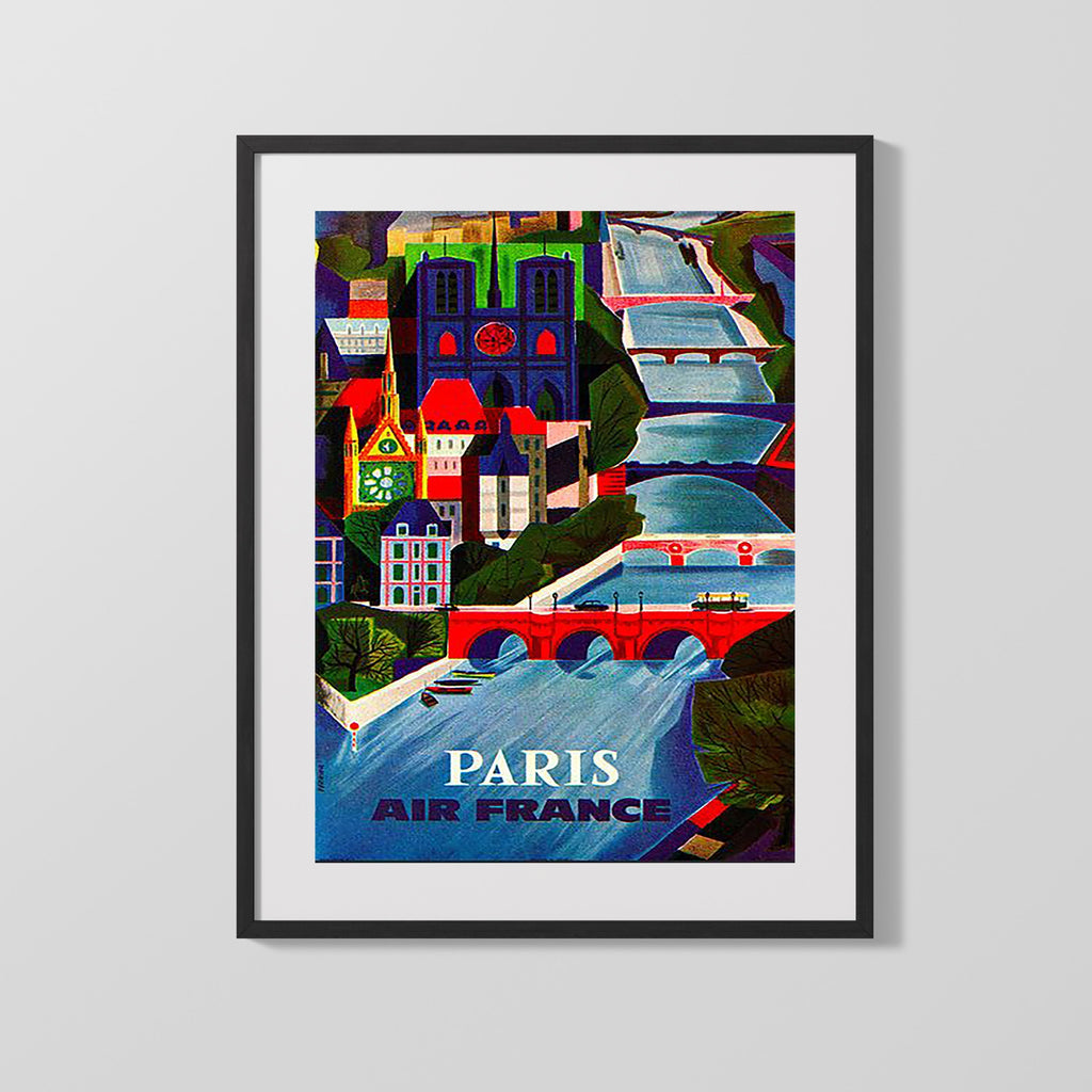 Classic Travel Poster - Paris - Air France London Route Travel Vintage Framed Prints Gallery Frame 16x20