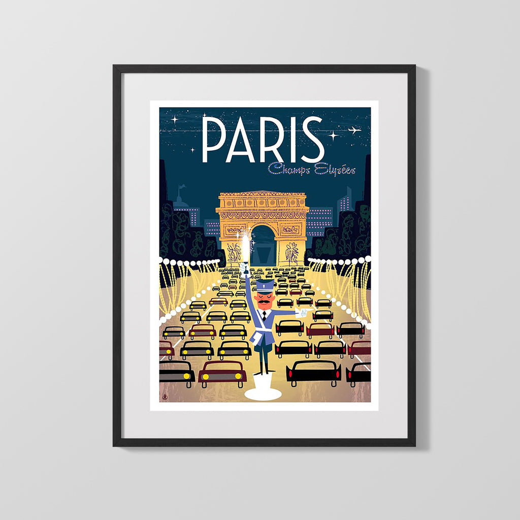 Classic Travel Poster - Paris - Arc de Triomphe Umbrella Travel Vintage Framed Prints Gallery Frame 16x20