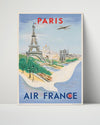 Classic Travel Poster - Paris - Skyline Travel Vintage Framed Prints Poster 16x20