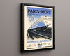 Classic Travel Poster - Paris Vichy - Bugatti Train Travel Vintage Framed Prints Floating Canvas 16x20