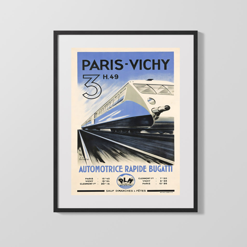 Classic Travel Poster - Paris Vichy - Bugatti Train Travel Vintage Framed Prints Gallery Frame 16x20