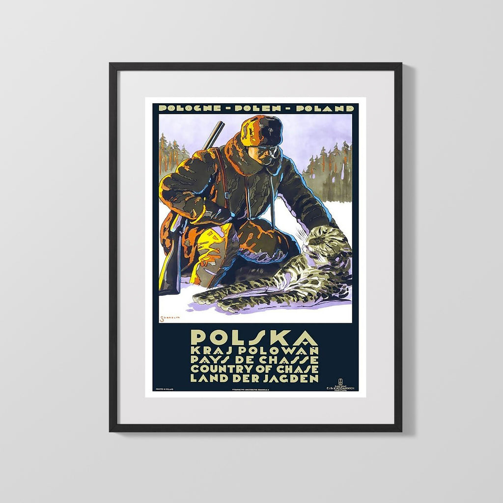 Classic Travel Poster - Poland - Country of Chase Travel Vintage Framed Prints Gallery Frame 16x20