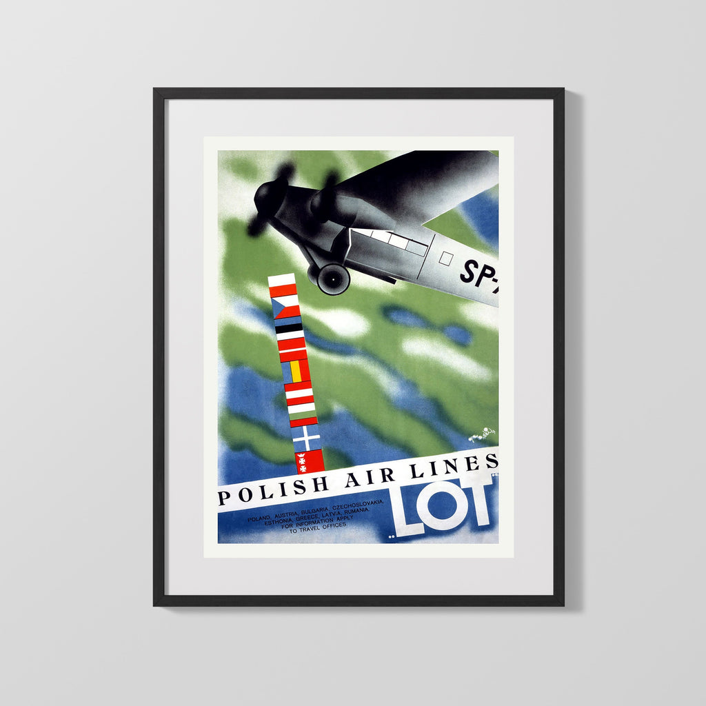 Classic Travel Poster - Poland - LOT Airlines Travel Vintage Framed Prints Gallery Frame 16x20