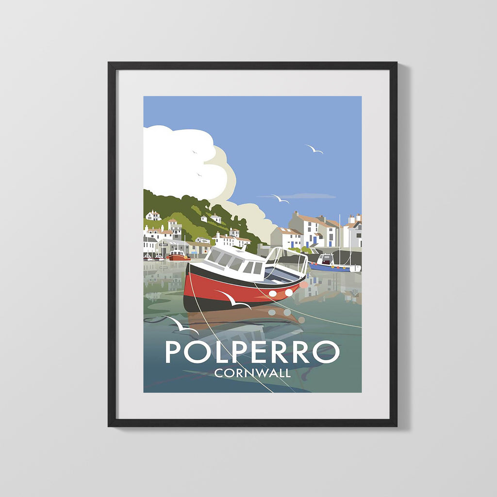 Classic Travel Poster - Polperro - Cornwall Travel Vintage Framed Prints Gallery Frame 16x20