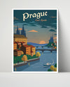 Classic Travel Poster - Prague - Czech Twilight Travel Vintage Framed Prints Poster 16x20