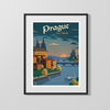 Classic Travel Poster - Prague - Czech Twilight Travel Vintage Framed Prints Gallery Frame 16x20