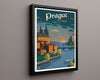 Classic Travel Poster - Prague - Czech Twilight Travel Vintage Framed Prints Floating Canvas 16x20