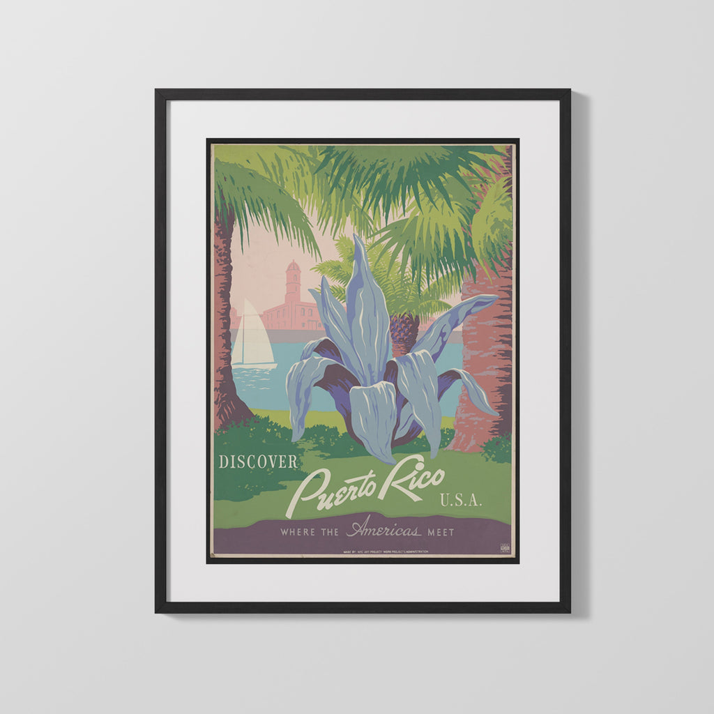 Classic Travel Poster - Puerto Rico - Americas Meet Travel Vintage Framed Prints Gallery Frame 16x20